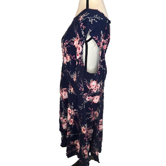 Torrid Women’s NAVY BLUE PINK Floral Cap Sleeve Flowy Dress Plus Sz 3X - Picture 4 of 11